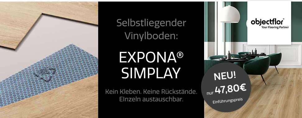 NEU: Selbstliegender Vinylboden - EXPONA SIMPLAY - kein Kleben, keine Rückstände, einzeln austauschbar. Nur 47,80€ bei belago.de